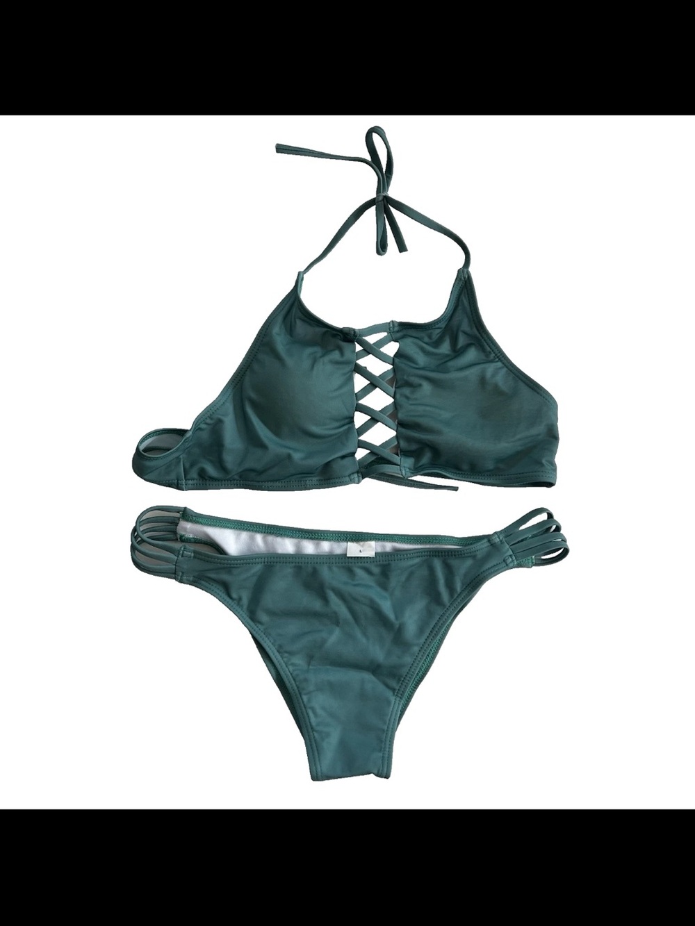 NWT Women’s Strappy Two Piece Bikini Set L Green Beach Summer Resort Vacation